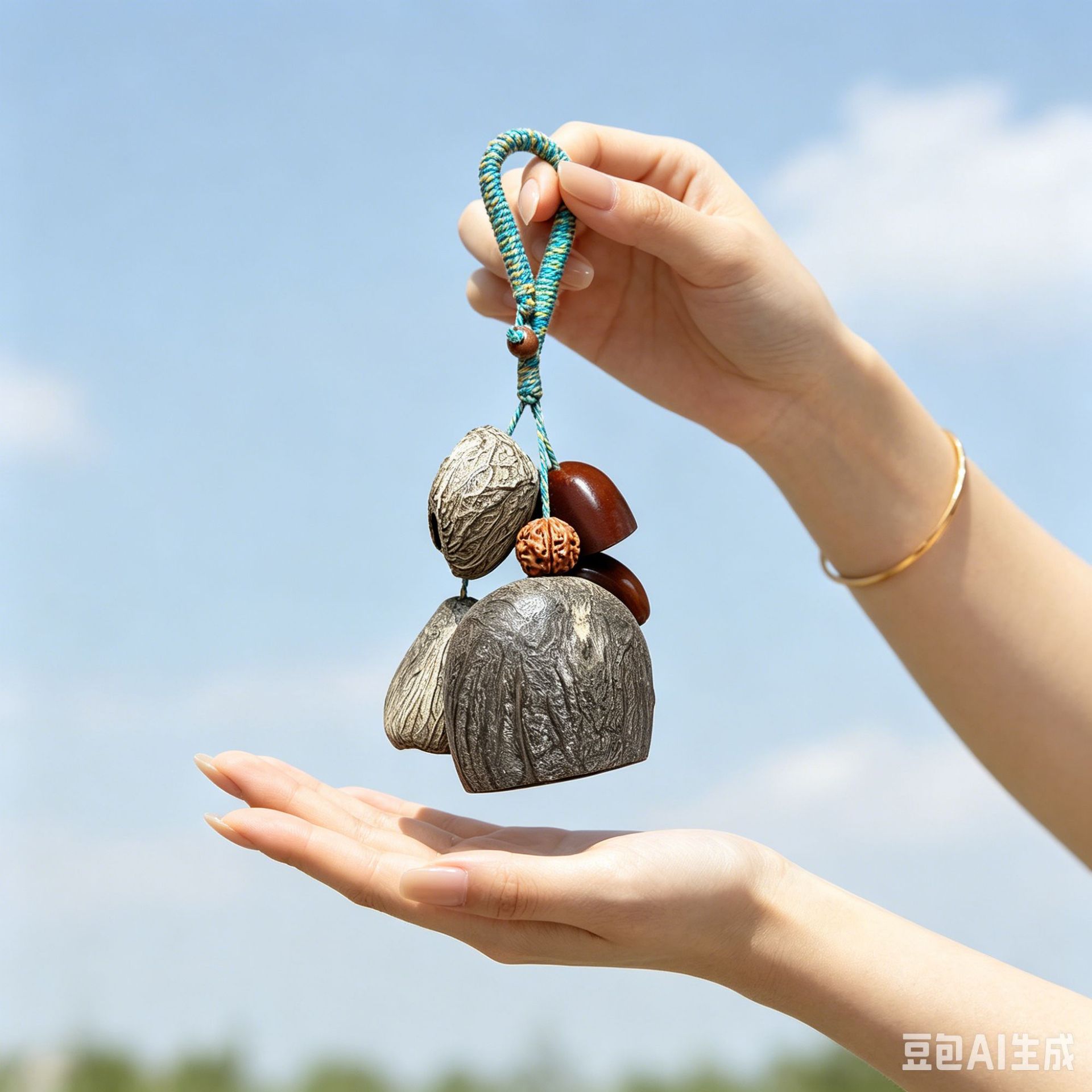 Forest-style natural fruit shell wind chime bag pendant, healing handmade finished product, car-mounted rattle, calming hanging ornament