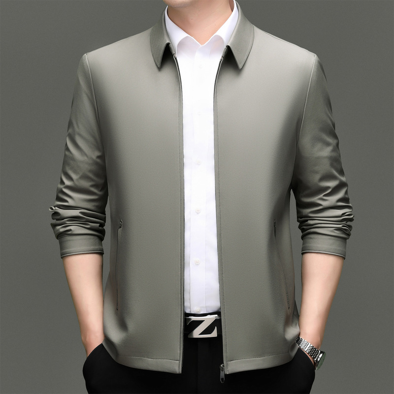 Genuine men's silk jacket from the counter, suitable for middle-aged dads, autumn collared business casual high-end coat Genuine men's silk jacket from the counter, suitable for middle-aged dads, autumn collared business casual high-end coat