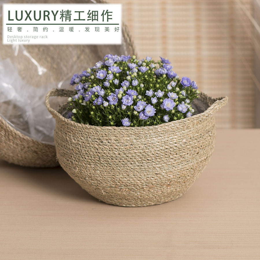 Cesta de almacenamiento con marco tejido de cuerda de paja de mar Cesta de almacenamiento de estilo pastoral tejida con cuerda hecha a mano Maceta de paja Cesta de acabado de ratán retro