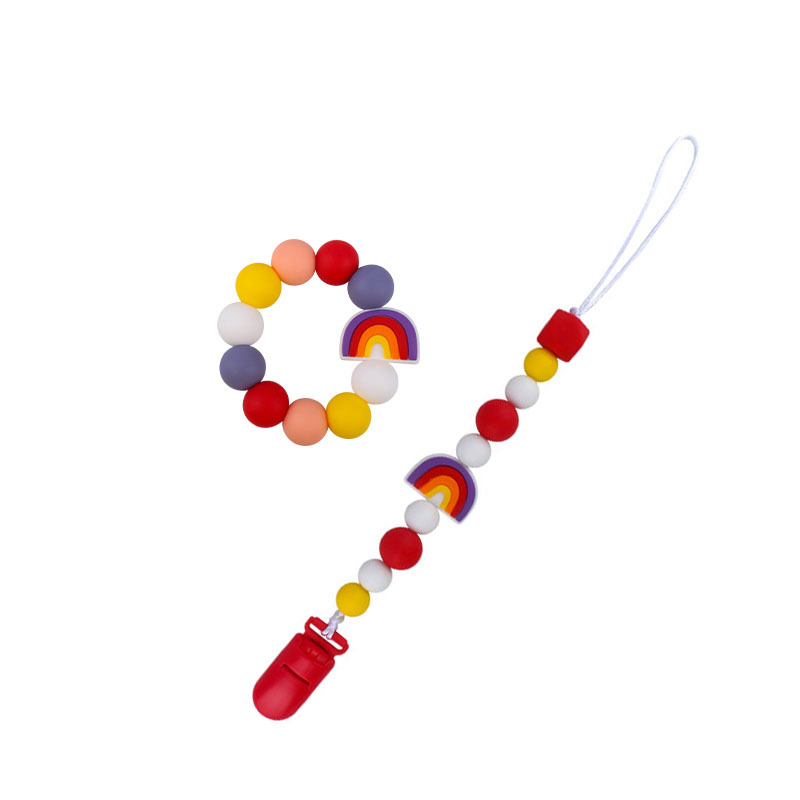 Nuevo bebé de dibujos animados colorido rojo pulsera de silicona teether palo pezón cadena anti-caída cadena juguete teether