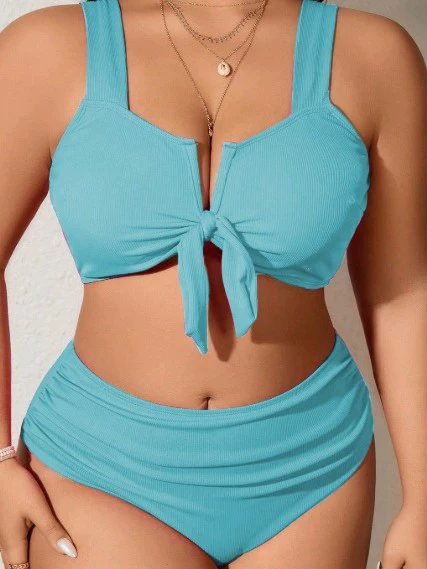 Цветные брюки, комплект, купальник, plus size, V-образный вырез