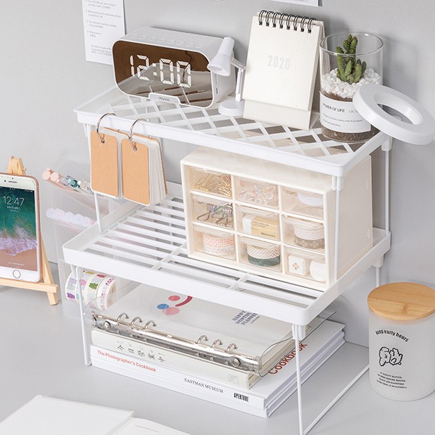 Foldable Desktop Storage Rack for Student Dormitory, Fresh Style, Foldable Elevated Shelf, Desktop Storage Rack