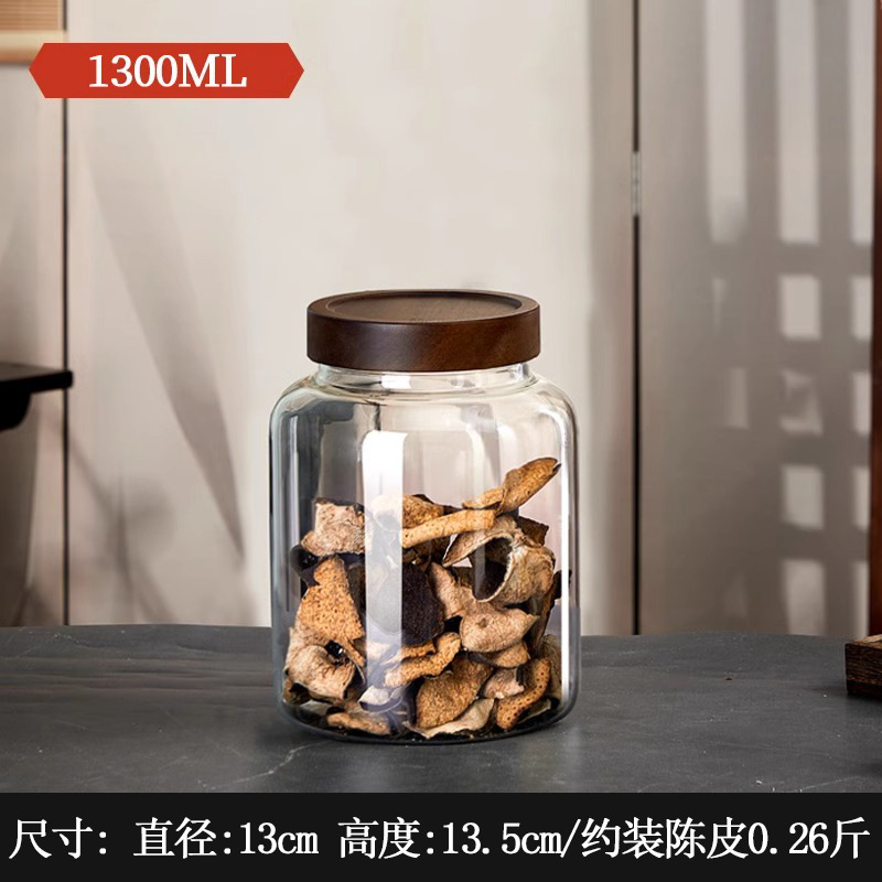 密封陳皮缶大容量貯蔵タンク高級アカシア木蓋耐熱ガラス瓶生薬貯蔵タンク茶葉缶|undefined