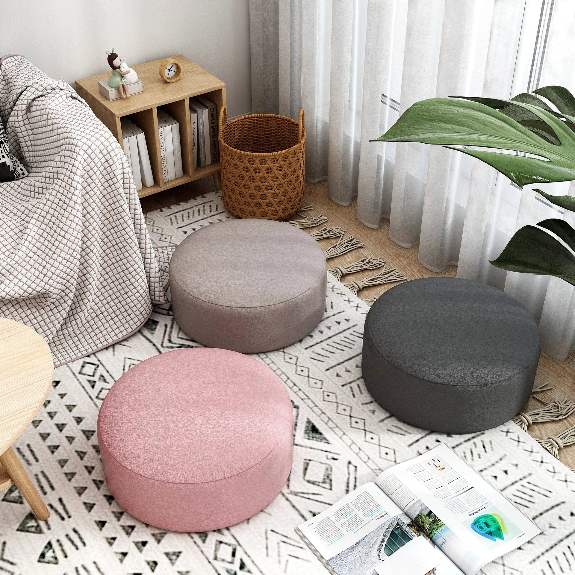Small Stool, Household Shoe Changing Stool, Tatami Stool, Internet Celebrity Coffee Table Stool, Bay Window Low Stool, Living Room Small Bench, Small Round Stool