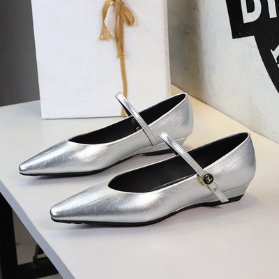 2182-1 slope single order shoes with small pointed French temperament, one line with shallow mouth, versatile low heel, 