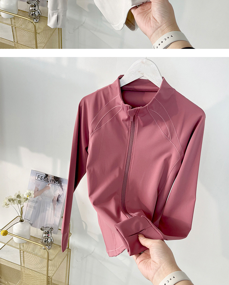 Women's Slim-Fit Zip-Up Yoga Jacket, Lightweight Quick-Dry Nylon Spandex Athletic Top, Breathable Second Skin Layer For Gym & Casual Wear_ecoleips.com