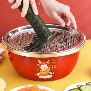 Food-Grade Stainless Steel Basin, Thickeneded Household Kitchen Egg-Beating Basin with Lid, Soup Basin, Vegetable Basin, Oil Basin
