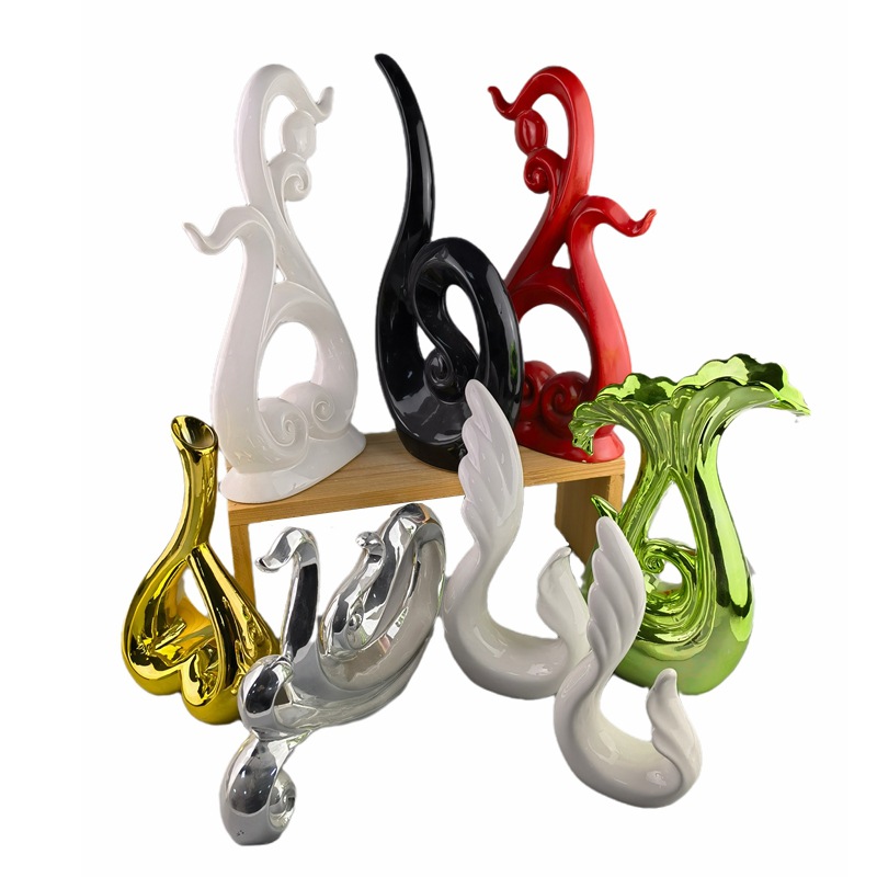 Cerámica decoración creativa galvanoplastia pluma joyería estantería TV gabinete pasillo habitación modelo artesanías de cerámica al por mayor