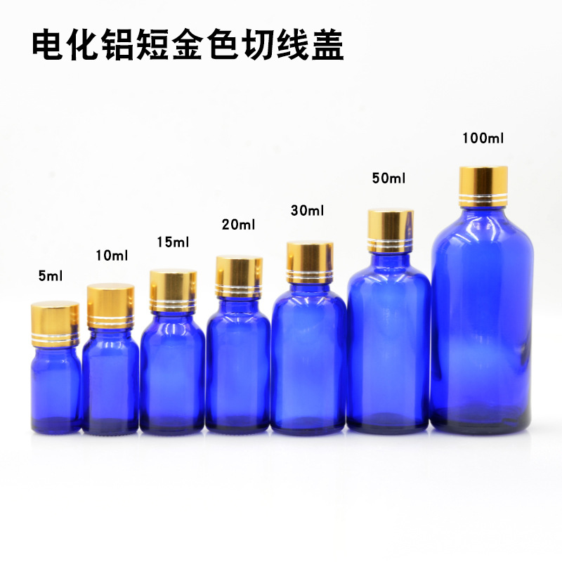 Botella vidrio azul 5 a 100ml con cuentagotas para aceites
