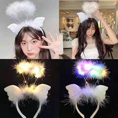 天使の頭のカチューシャの小さい翼のカチューシャのクリスマスのカチューシャの女性のかわいい天使の羽の発光のカチューシャの装飾品の頭飾り