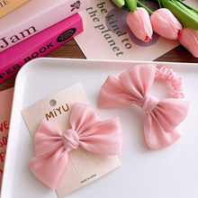 新款甜美柔光纱立体蝴蝶结儿童顶夹马尾夹超仙女孩丸子头发卡发夹