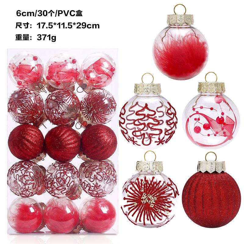 Nuevas decoraciones navideñas transfronterizas 6cmPET pintado transparente BOLA DE Navidad traje regalo árbol de Navidad colgante