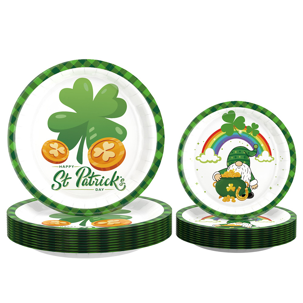 Nuevo día de San Patricio decoración del partido suministros trébol irlandés placa papel tejido mantel decoración traje