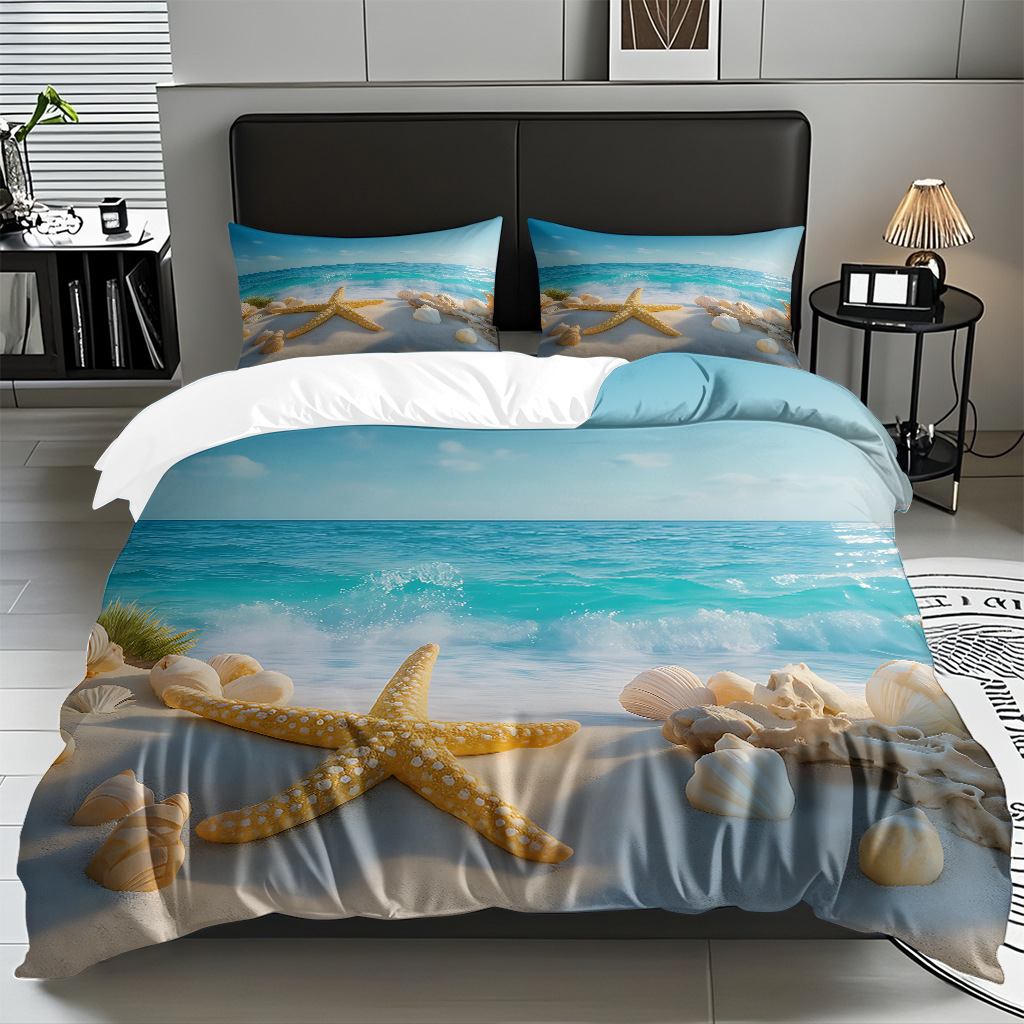 TEMU / JIT transfronterizo textil doméstico mar hermoso paisaje impresión colcha colcha de almohada fuente fábrica para la imagen se puede fijar