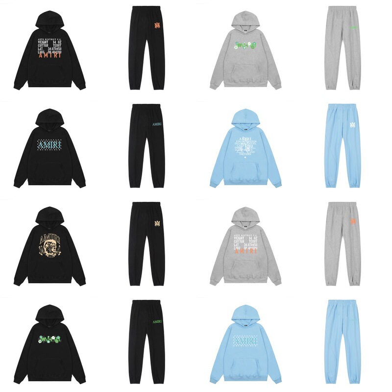 Foreign Trade Cross-Border Amiri Men's and Women's Fleece-Lined Hooded Sweatshirt, Youthful Trendy Long Pants, Cross-Border Casual Set