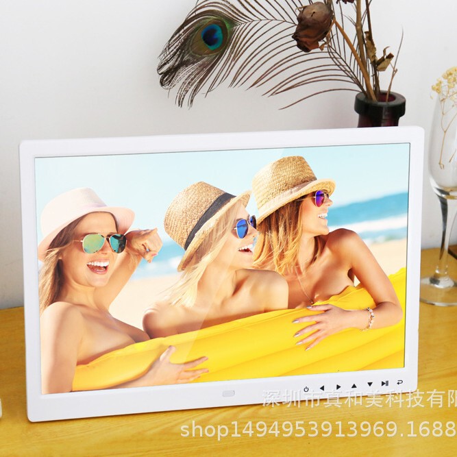 Front touch button 15 inch digital photo frame electronic photo album HD video player shelf advertising machine