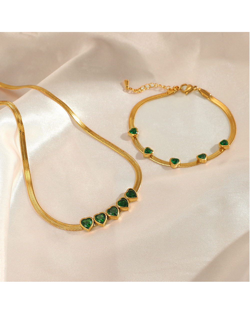 Fashion Heart Shape Stainless Steel Plating Rhinestones Bracelets Necklace