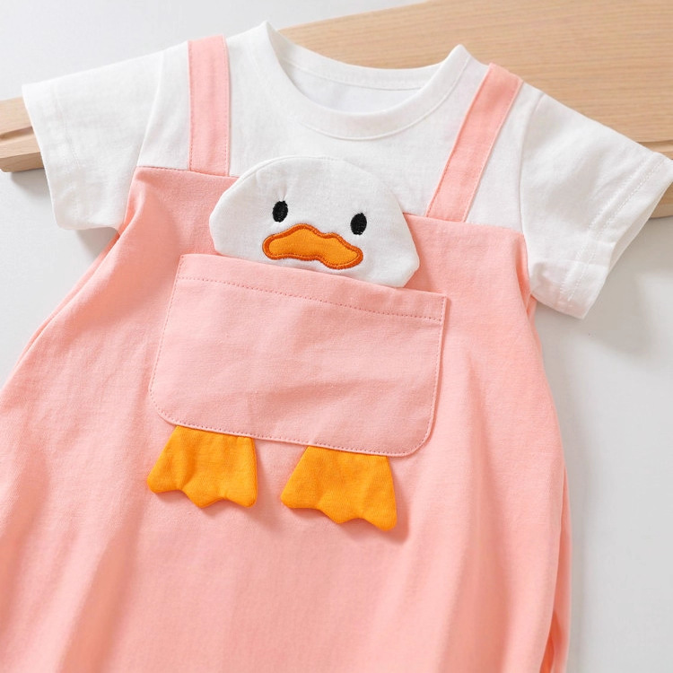 Bebé verano triángulo fino mameluco de dibujos animados estilo occidental mameluco Luna Llena recién nacido masculino y femenino bebé falso de dos piezas ropa de verano