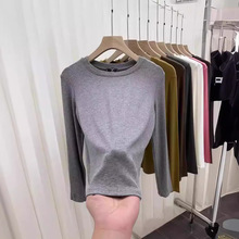 弹力针织螺纹圆领长袖打底衫t恤女内搭修身显瘦百搭时尚上衣秋款