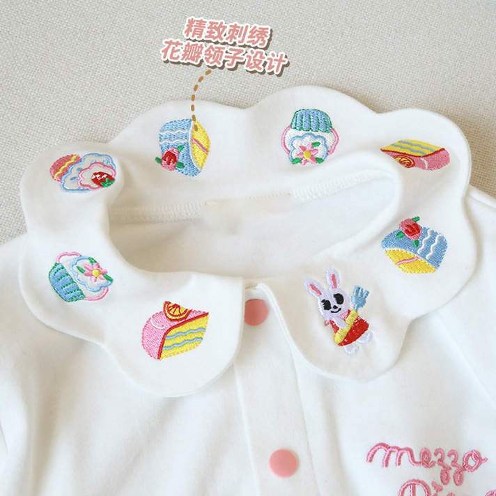 中小子供綿Tシャツ日系miki25春秋女宝白色シャツ長袖tシャツ綿刺繍襟付きシャツ|undefined