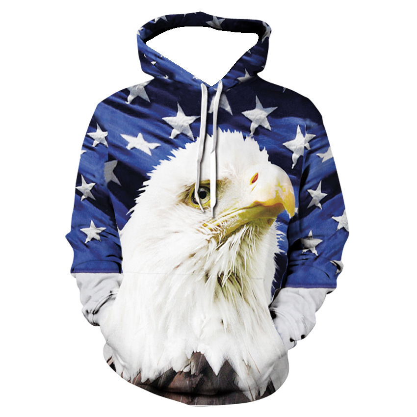 American Flag Eagle Hoodie For Men Crew Neck Plus Size Sweatshirt_voghion.com