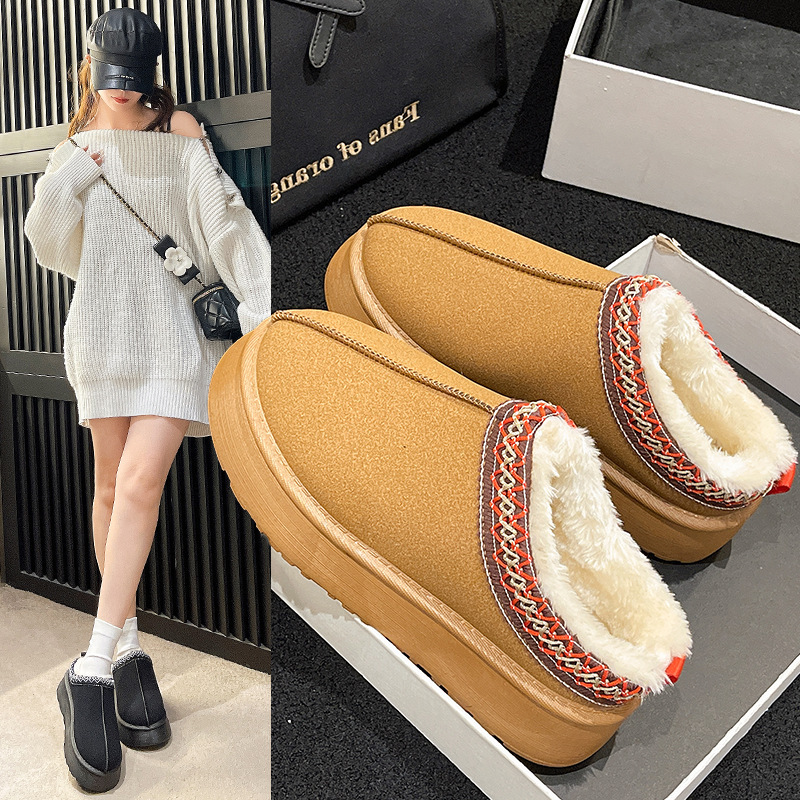 European and American women's shoes snow boots women's winter New Fashion integrated closed toe slippers platform plush cotton shoes size 41