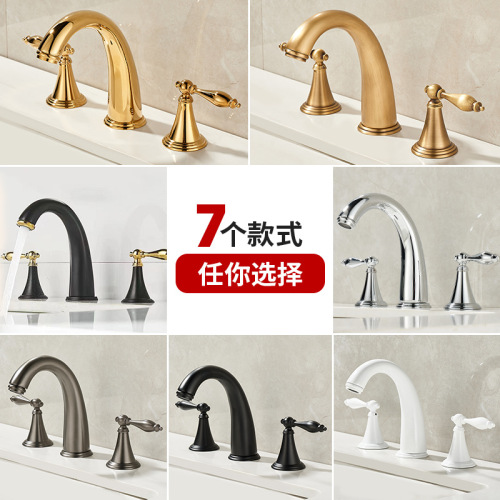 Full copper bathroom basin faucet with cold and hot two-in-one for home use, European white retro style countertop washbasin sink faucet