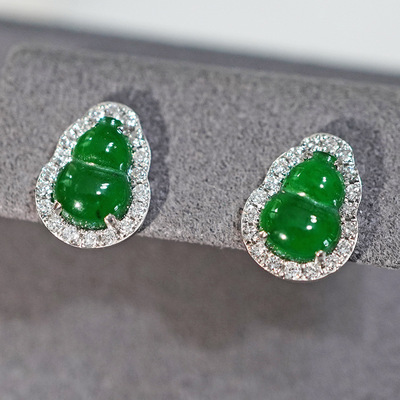 PT950铂金培育钻葫芦满钻翡翠耳钉|ms