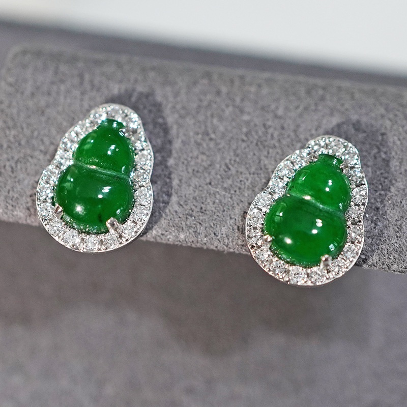 PT950铂金培育钻葫芦满钻翡翠耳钉|ms