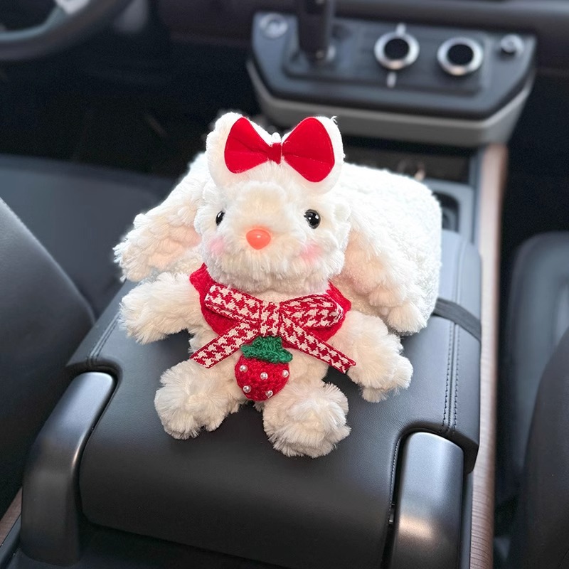 Caja de apoyabrazos de coche de conejo creativo caja de pañuelos de papel de dibujo almacenamiento en coche 2024 nuevo sentido muñeca de coche mujer