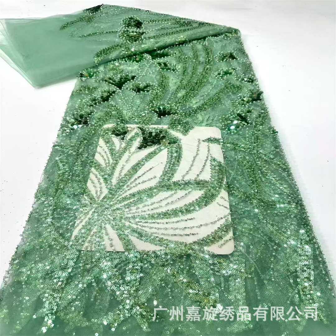 Nuevo transfronterizo de color sólido africano Xiaomi perlas rayas sequela bordado tubo de perlas encaje posicionamiento flor vestido de boda tela image 1