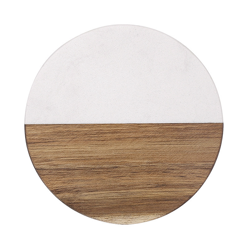 Marble Insulated Coasters Spliced Acacia Wood Round Coffee Wooden Placemats European Style Light Luxury Tea Coasters Cross-Border