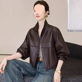 复古简约皮衣外套女洋气春秋新款美式时尚休闲机车皮夹克潮