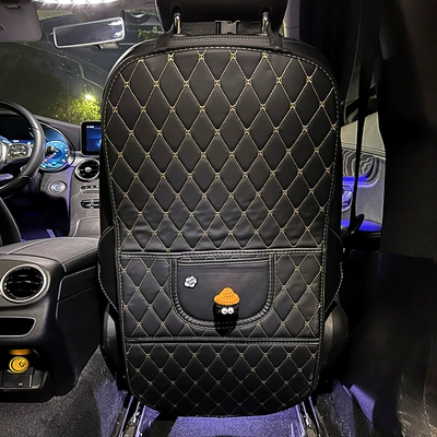 Chair back anti-kick pad, Rear Seat Back Anti-Dirty Protective - orange-hat-briquettes-black-anti-kick-pad-long-style