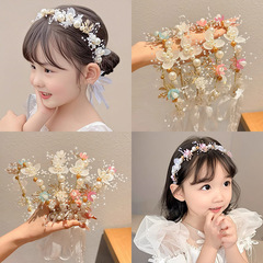 バタフライ恋花子供髪フーププリンセス花リング超仙真珠花蝶女の子頭飾り結婚式花童頭フープ女