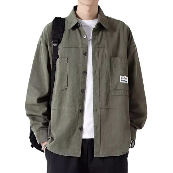 NASA New Long Sleeve Shirt Men's Pure Cotton Casual Tooling Shirt Boys Spring and Autumn Summer Boys Thin Coat