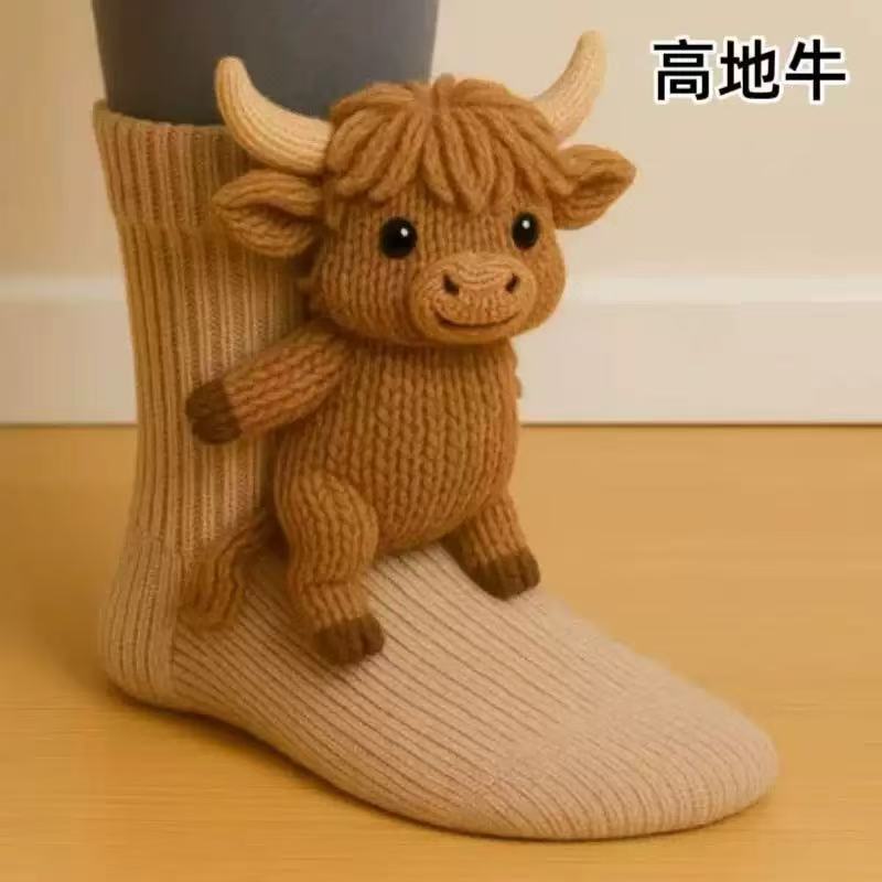 Cross-Border 3D Animal Sock Dolls, Crocheted Socks with Added Fleece and Thickening, Hot-Selling Across Borders