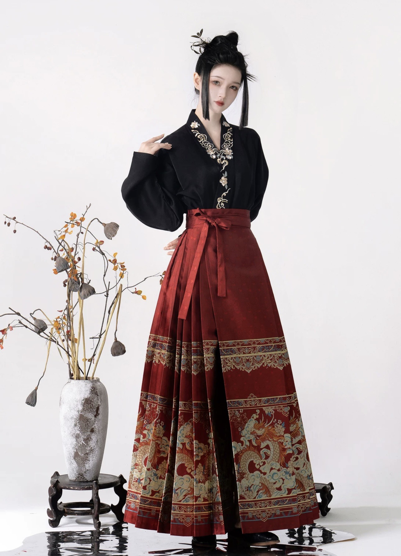 Su Yu Hua Shang Ming maxi dress imitation makeup flower Hanfu women's aircraft sleeve New Year autumn and winter set