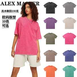 Alex M男装|230G复古水洗做旧短袖t恤男 宽松纯棉男士跨境潮牌t恤
