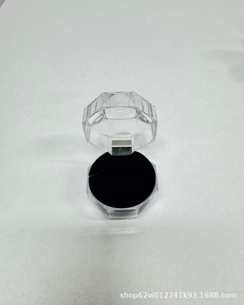 Caja de cristal transparente con tapa plegable pequeña caja de embalaje de pernos de anillo octogonal caja de joyería acrílica joyería caja de almacenamiento
