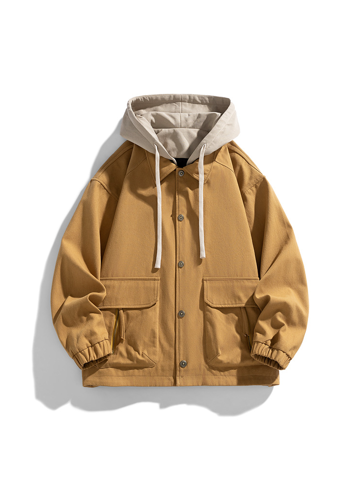 가을 2024 새로운 가짜 투피스 재킷 (씻은 고양이의 눈 직물) 미국 작업 복고풍 재킷 코트 폭