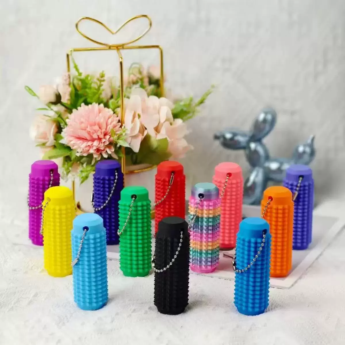 3D打印跨境SpikyGrippie Stim Keychain按摩解压钥匙扣3D打印玩具