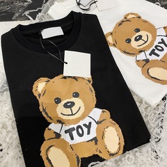 Oil Painting Teddy Bear Children's Long Sleeve T-Shirt 2024 Spring Collection New Ins Kids Clothing Baby Spring and Autumn Season Top Under Shirt