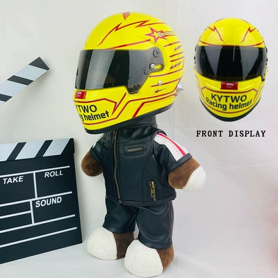 Helmet Battery Car Decoration Gift, Motosiklet dəbilqələri - 28cm-black-leather-f1-yellow-new-helmet-type-anti-collision-layer