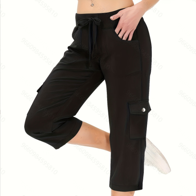 2026 Casual Lace-Up Elastic Waist Cropped Pants Workwear Style Women's Pants Hiking Pants Versatile Casual Pants Fashionable Women's Pants