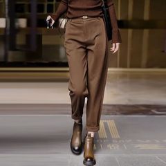 咖色毛呢裤九分裤女秋冬高腰哈伦裤子2025新款休闲西装烟管裤子