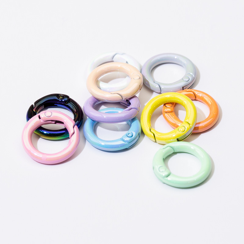 Color hebilla de resorte anillo de chapado uv anillo de división anillo de resorte llavero accesorios de bricolaje anillo de conexión de aleación