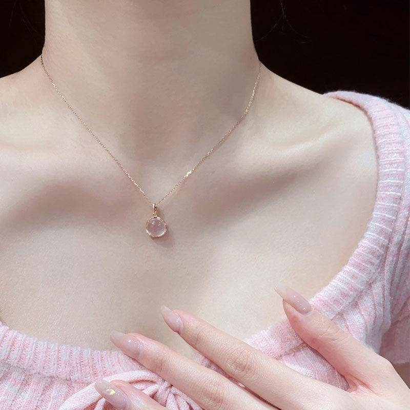 小红书925银粉水晶玉髓项链女轻奢气质时尚百搭月光石不掉色颈链|undefined