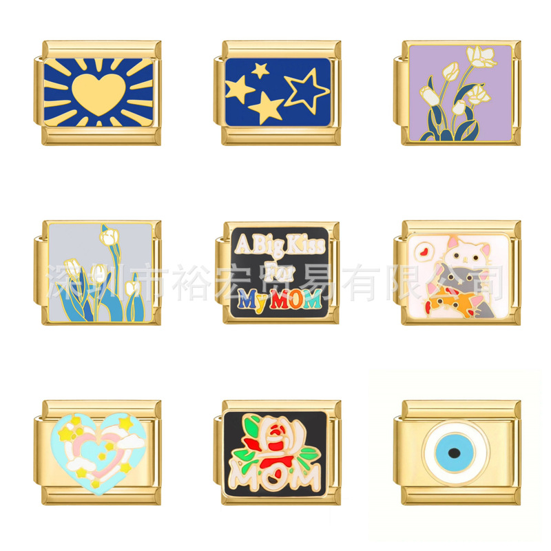 Cross-Border Italian Module Bracelet Stainless Steel Gold Heart Splicing DIY Accessory Bracelet Geometric Style Bracelet