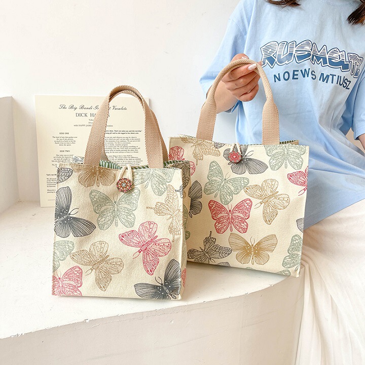 Wholesale Canvas Lunch Box Bag Large Capacity Lunch Bag Lunch Bag for Office workers Hand Carrying Rice Bag Cute Mummy with Rice Bag